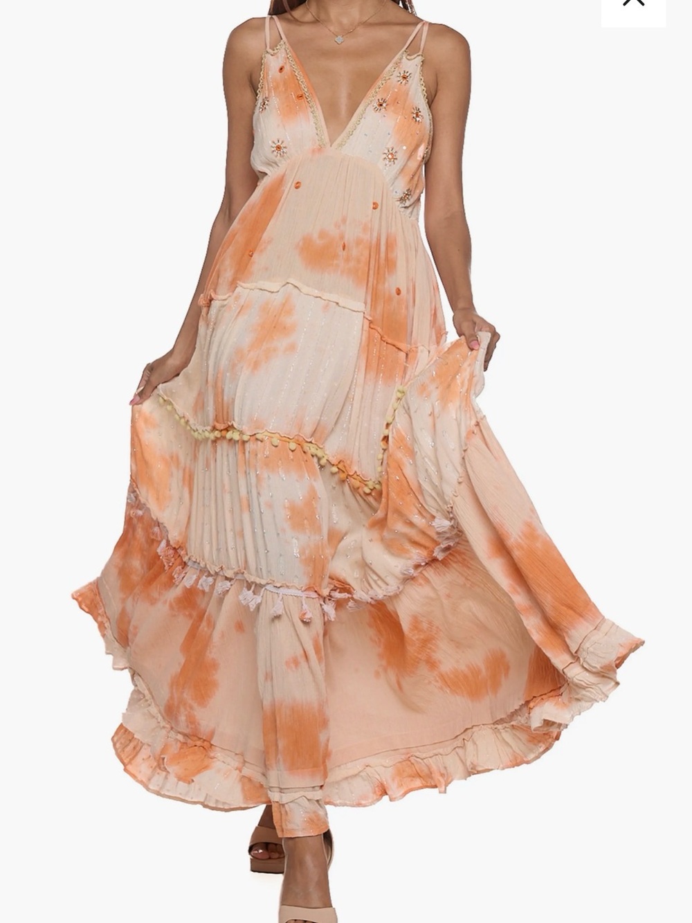 Peach Tie-Dye V-Neck Maxi Swim Coverup